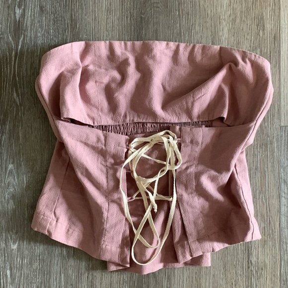 NWOT FREE PEOPLE Criss Cross Corset Top Dusty Rose - Picture 4 of 9